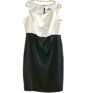 Adrianna Papell size 12 cream white & black dress with cut out at neck NWT